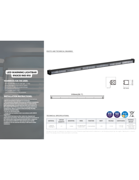 LED Warnstrahl Warnleuchte 916x35 R65 R10
