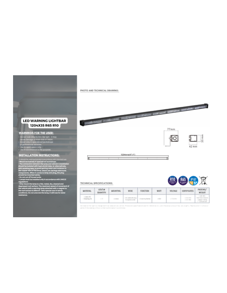 LED Warnstrahl Warnleuchte 1204x35 R65 R10