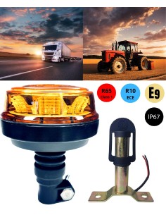 LED Rundumleuchte  mit 4 Blitzmuster 12V 24V ECE R65 R10 E9 mit Halterung