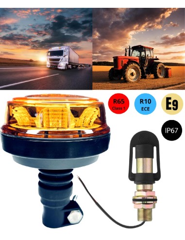 LED Rundumleuchte  mit 4 Blitzmuster 12V 24V ECE R65 R10 E9 mit Aufsteckrohr