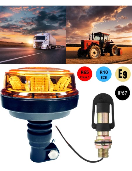 LED Rundumleuchte  mit 4 Blitzmuster 12V 24V ECE R65 R10 E9 mit Aufsteckrohr