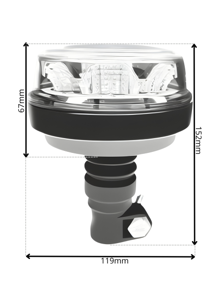 LED Rundumleuchte  mit 4 Blitzmuster 12V 24V ECE R65 R10 E9 mit Aufsteckrohr