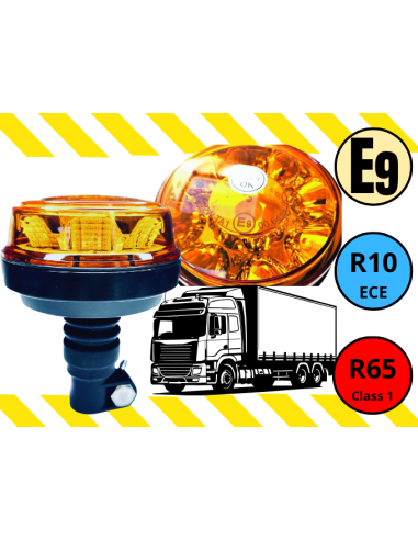 LED Rundumleuchte  mit 4 Blitzmuster 12V 24V ECE R65 R10 E9 mit Aufsteckrohr