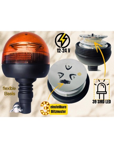 Rundumleuchte orange, Warnleuchte mit flexiblem Fuß LED 3 Funktionen R65 3 Stück