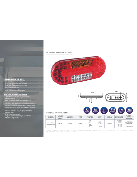 5 Funktionen LED Rückleuchte 12V 24V rechts f. LKW Schlepper Traktor mit Dreieck