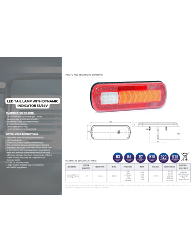 LED Rückleuchte PKW LKW Anhänger dynamische Blinker 280x100x30 64 LEDs 12V 24V