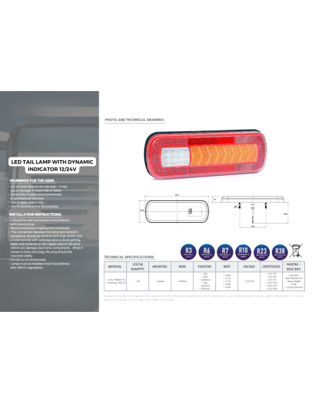 LED Rückleuchte PKW LKW Anhänger dynamische Blinker 280x100x30 64 LEDs 12V 24V