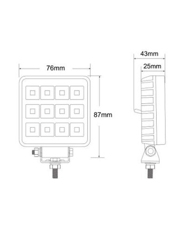 LED-Arbeitsscheinwerfer 12x LED quadratisch mit Schalter