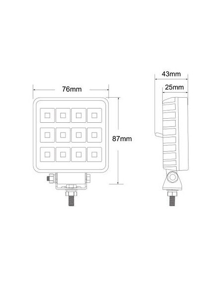 LED-Arbeitsscheinwerfer 12x LED quadratisch mit Schalter