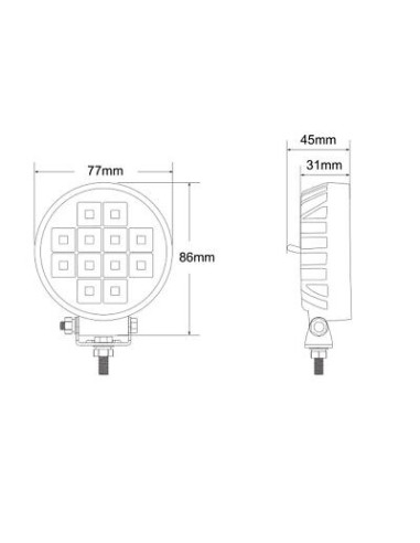 LED-Arbeitsscheinwerfer 12x LED rund mit Schalter