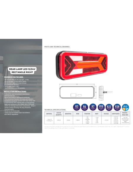 Rückleuchte Led 1224V Rechteckig Rechts