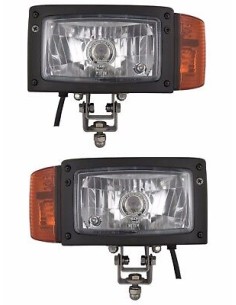 2x Scheinwerfer mit Blinker f. Baumaschinen Schlepper Bagger Omegahalter 24V E20 2