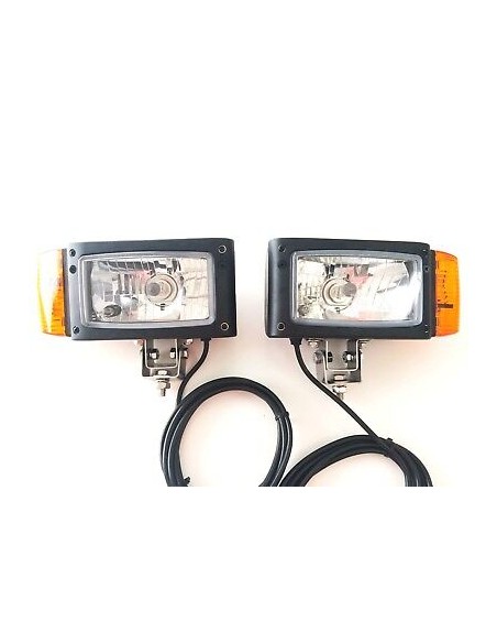 2x Scheinwerfer mit Blinker f. Baumaschinen Schlepper Bagger Omegahalter 24V E20
