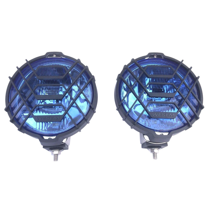 2x Blau chrom rund H3 Halogen Fernscheinwerfer Fernlicht 12V 24V mit Glühbirnen