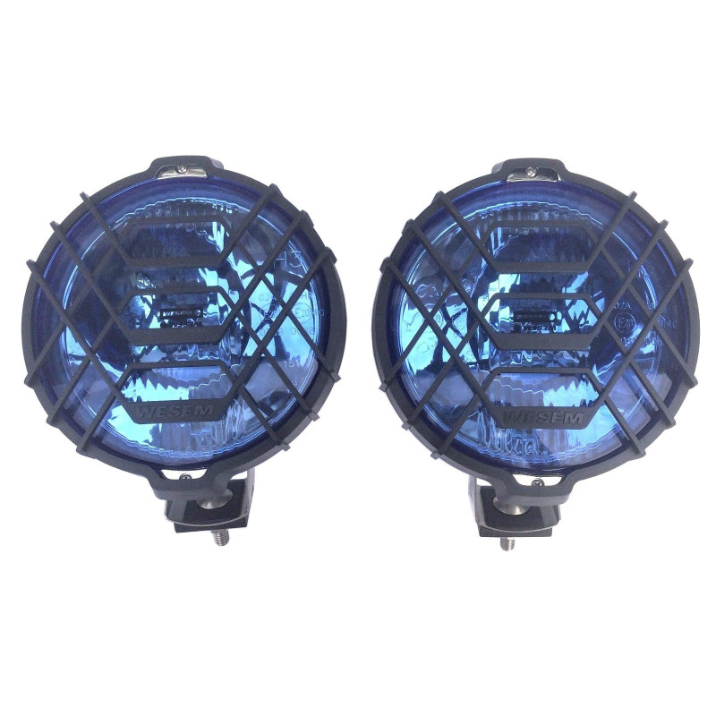 2x Blau chrom rund H3 Halogen Fernscheinwerfer Fernlicht 12V 24V mit Glühbirnen