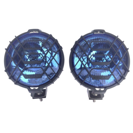 2x Blau chrom rund H3 Halogen Fernscheinwerfer Fernlicht 12V 24V mit Glühbirnen