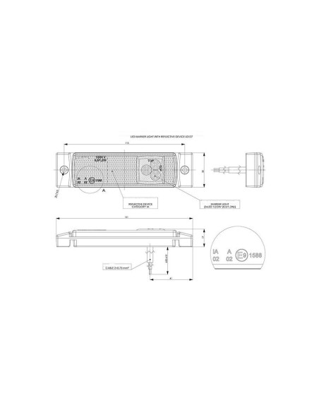 2x Weiß LED Umrissleuchte Begrenzungsleuchte 12/24V Anhänger LKW 131x33x17 Kabel