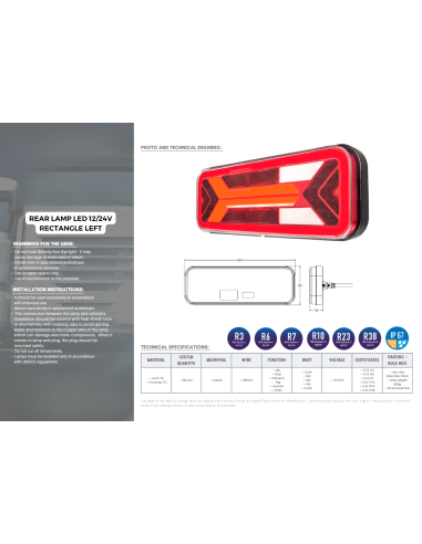 Rückleuchte Led 12/24V Rechteckig Links
