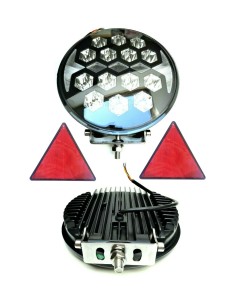 2x LED Fernscheinwerfer mit Positionsleuchte E9 Rund 12V 24V Ø220 mm mit Dreieck