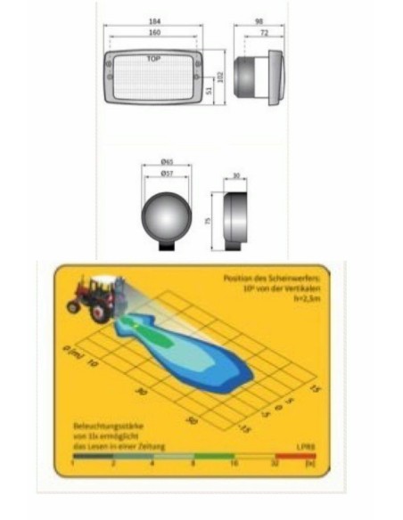 Arbeitsscheinwerfer 1GB006213101 184x102x98 mm Traktor Fendt Farmer Glühbirne
