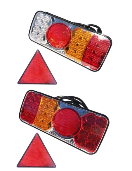 2x 5 Funktionen LED Rückleuchte E20 12V 24V für LKW PKW Anhänger mit 2x Dreieck