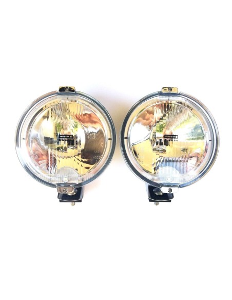 2x Rund H3 Halogen Fernscheinwerfer mit 24V LED Ring Chrom ø183mm mit Glühbirnen