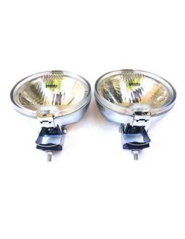 2x Rund H3 Halogen Fernscheinwerfer mit 24V LED Ring Chrom ø183mm mit Glühbirnen