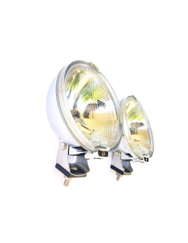 2x Rund H3 Halogen Fernscheinwerfer mit 24V LED Ring Chrom ø183mm mit Glühbirnen