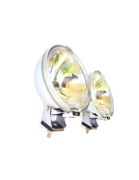2x Rund H3 Halogen Fernscheinwerfer mit 24V LED Ring Chrom ø183mm mit Glühbirnen