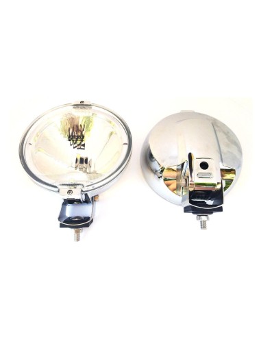 2x Rund H3 Halogen Fernscheinwerfer mit 24V LED Ring Chrom ø183mm mit Glühbirnen