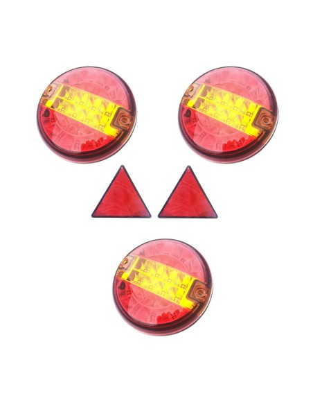 3x 3 Funktionen LED Rückleuchte Rund 140 f. LKW PKW Anhänger Traktor m. Dreieck