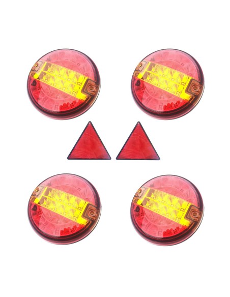 4x 3 Funktionen LED Rückleuchte Rund 140 f. LKW PKW Anhänger Traktor m. Dreieck