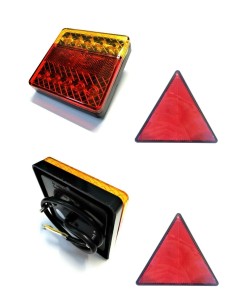 2x 3 Funktionen 10 LED Rückleuchte 100x100x21 E4 LKW PKW Anhänger mit 2x Dreieck