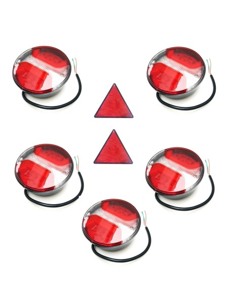 5x Rückleuchte LED Rund 122 3-Funktionen Anhänger Traktor mit Dreieck
