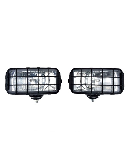 2x Fernscheinwerfer Halogen 195x95x88 12-24V mit Schutzgitter und Glühbirnen 12V