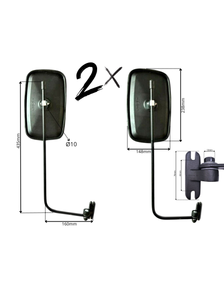 2x Außenspiegel Seitenspiegel 238x148 ø10 Spiegelarm Spiegelhalter 160mmx435mm