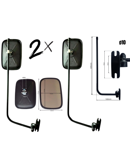 2x Rückspiegel Außenspiegel ø10 Traktor Bagger 175x125 mm Spiegelhalter Arm