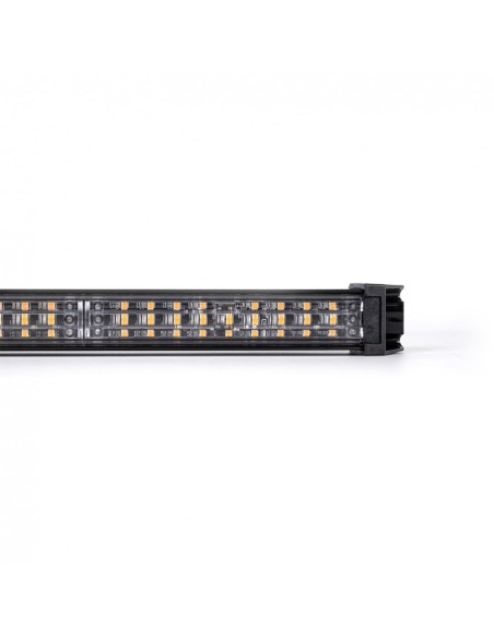 LED Warnbalken 628×35×77 mm R10 R65, 12/24V, 36 LED, 6 Blitzmodi, IP67, Schraubmontage, Amber
