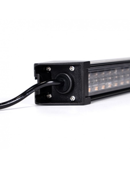 LED Warnbalken 628×35×77 mm R10 R65, 12/24V, 36 LED, 6 Blitzmodi, IP67, Schraubmontage, Amber